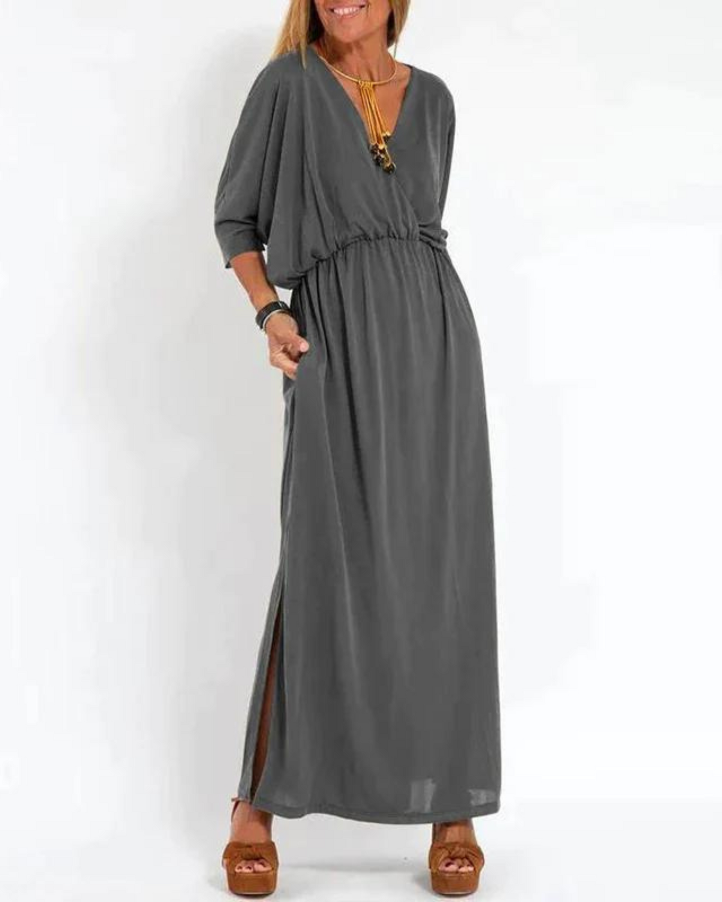 KROHN-E Damen Langes Kleid Fließend Verstellbare Träger Sommerkleid