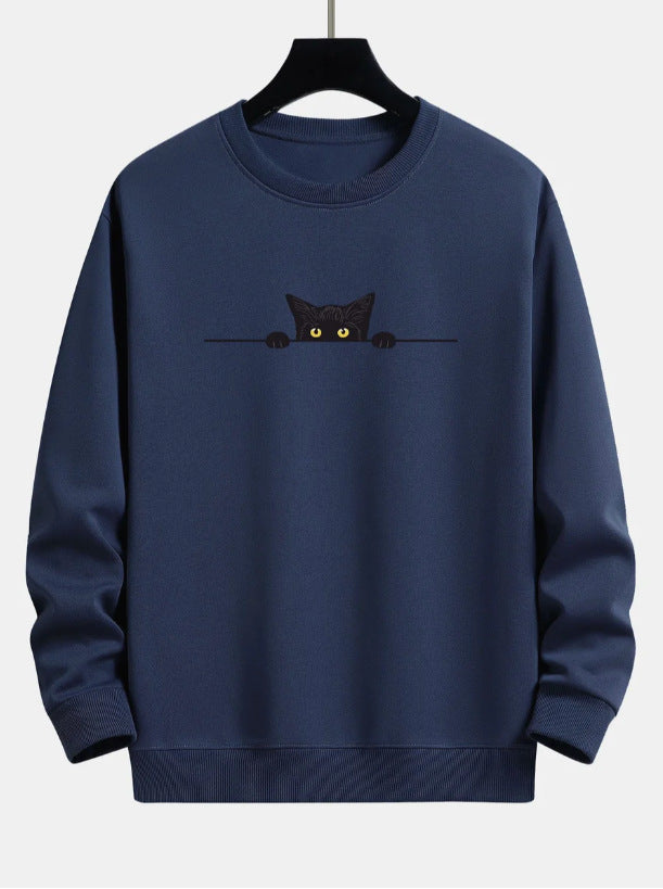 Entspannter Sweatshirt mit schwarzem Katzenaufdruck von Fudus