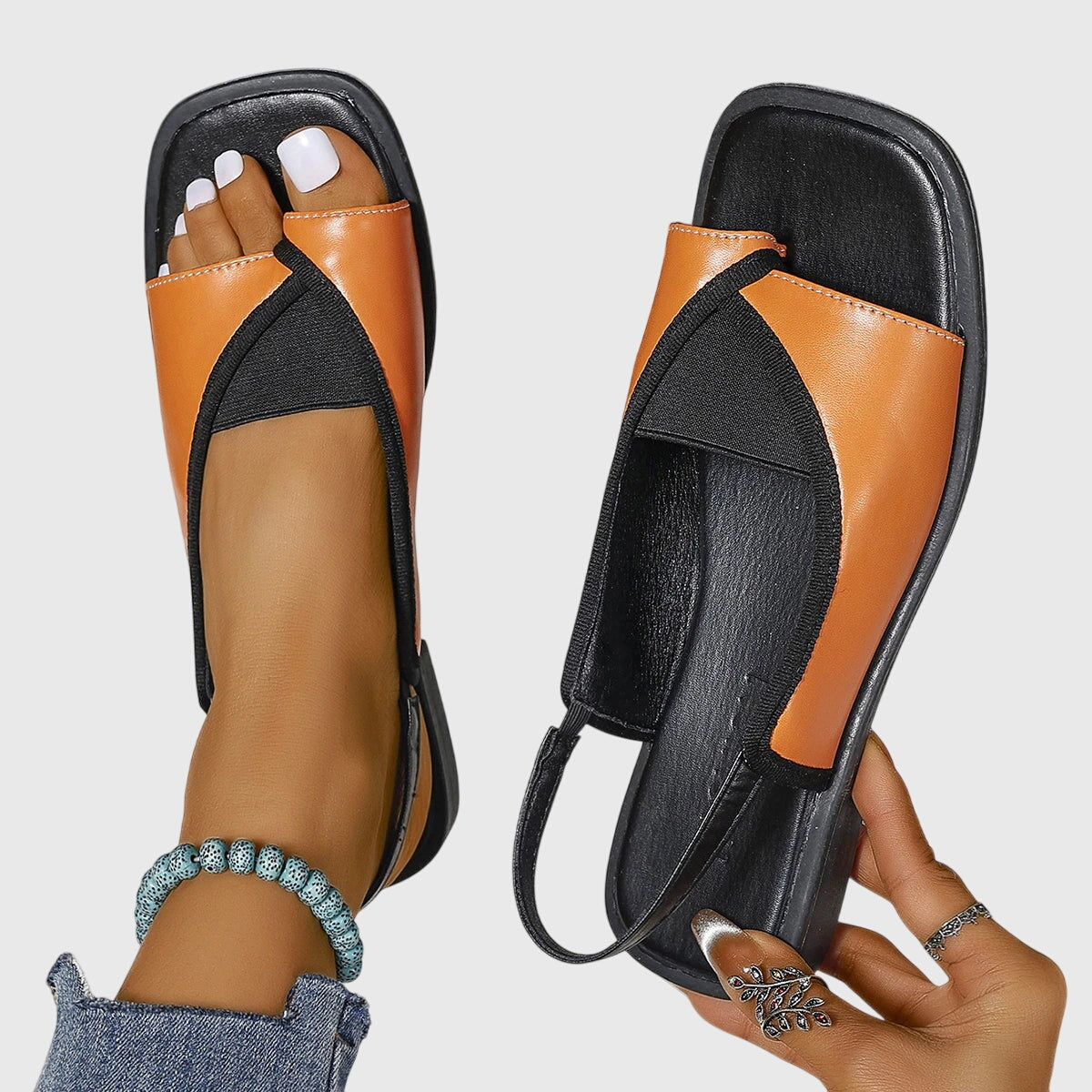 Zara | Damen Pantoletten Flach Zweifarbig Slip-On Sommersandalen