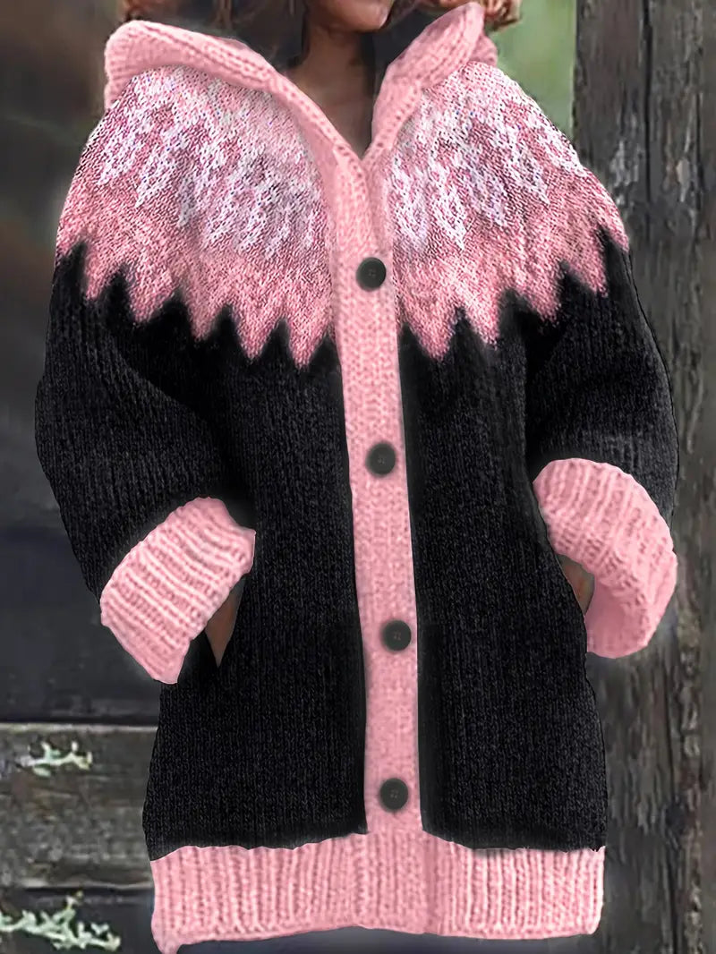 KROHN-E Damen Strickjacke mit Kapuze offener Front langarm entspannt
