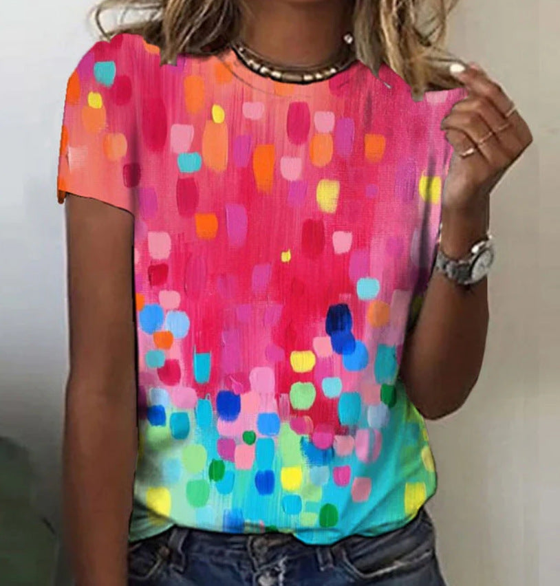 Fudus Damen T-Shirt mit Blumenprint und Rundhals