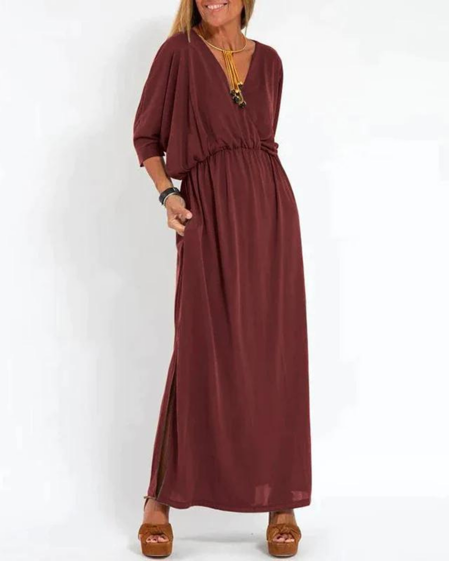 KROHN-E Damen Langes Kleid Fließend Verstellbare Träger Sommerkleid