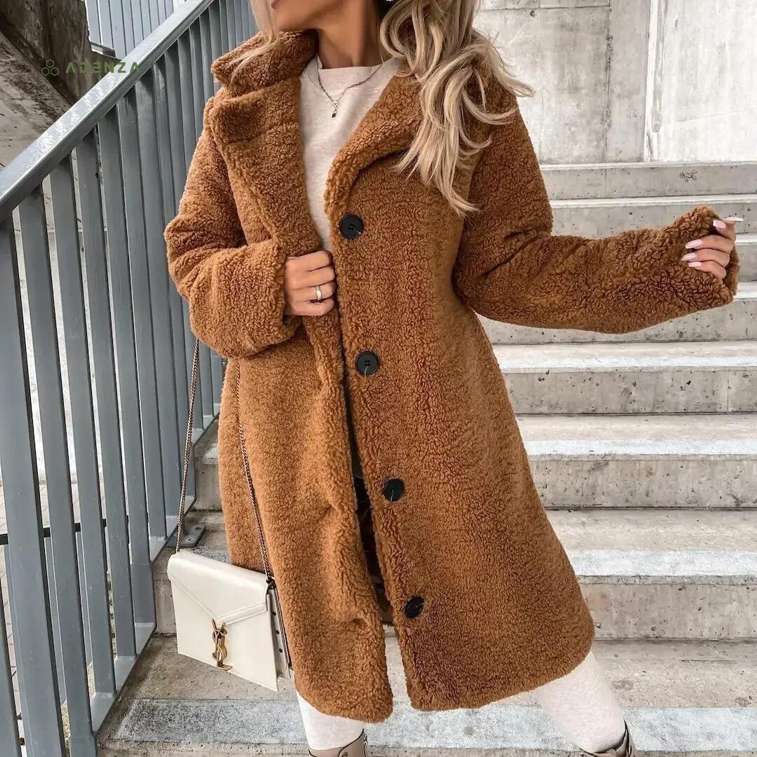 Krohn-e | Teddy Mantel - Weich Undwarm - Oversized Passform - Knopfverschluss - Reverskragen