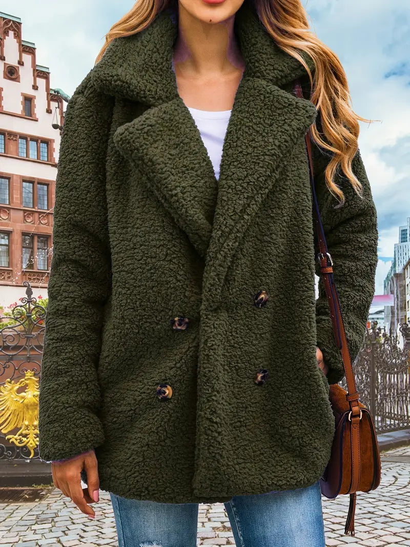 Krohn-e | Doppelreiher Teddy Mantel mit Revers