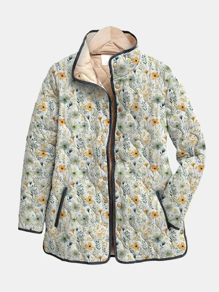 KROHN-E Damen Steppjacke Blumenmuster Leicht Rosa
