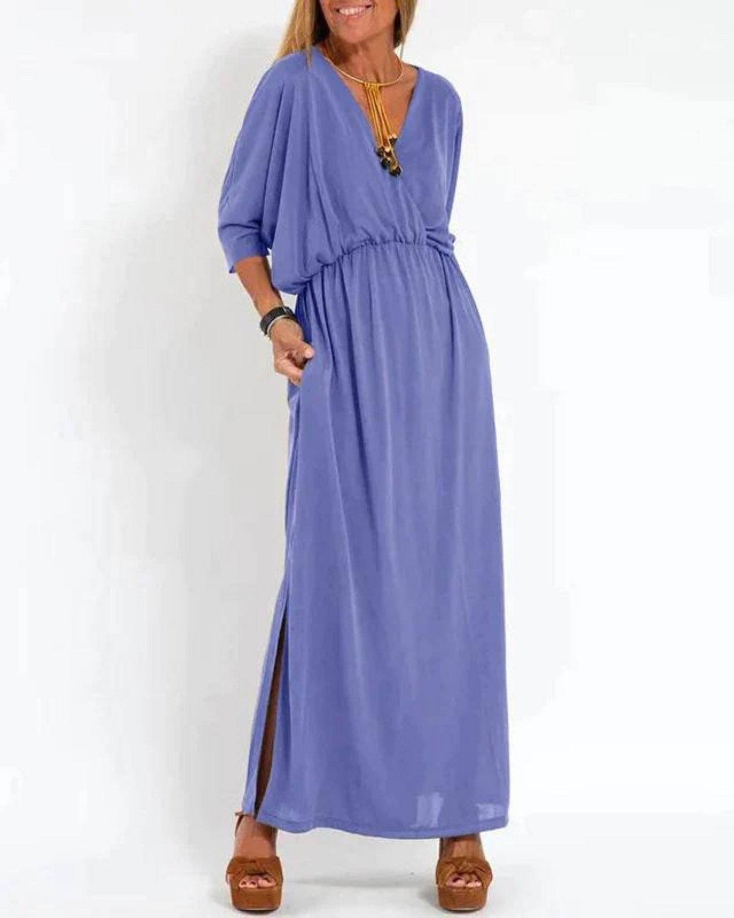 KROHN-E Damen Langes Kleid Fließend Verstellbare Träger Sommerkleid