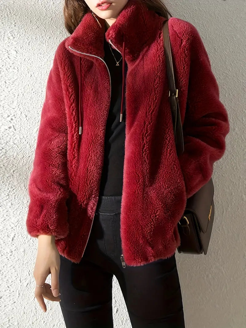 Krohn-e | Kapuzen Teddy-Jacke mit Kordelzug und Reißverschluss