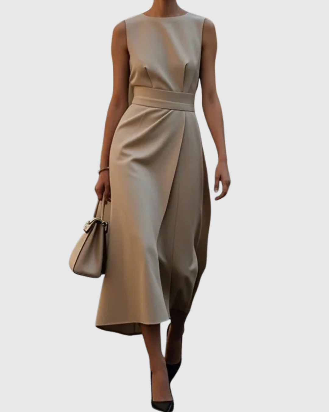KROHN-E Damen Midi-Kleid Ärmellos Twist-Detail Rostbraun