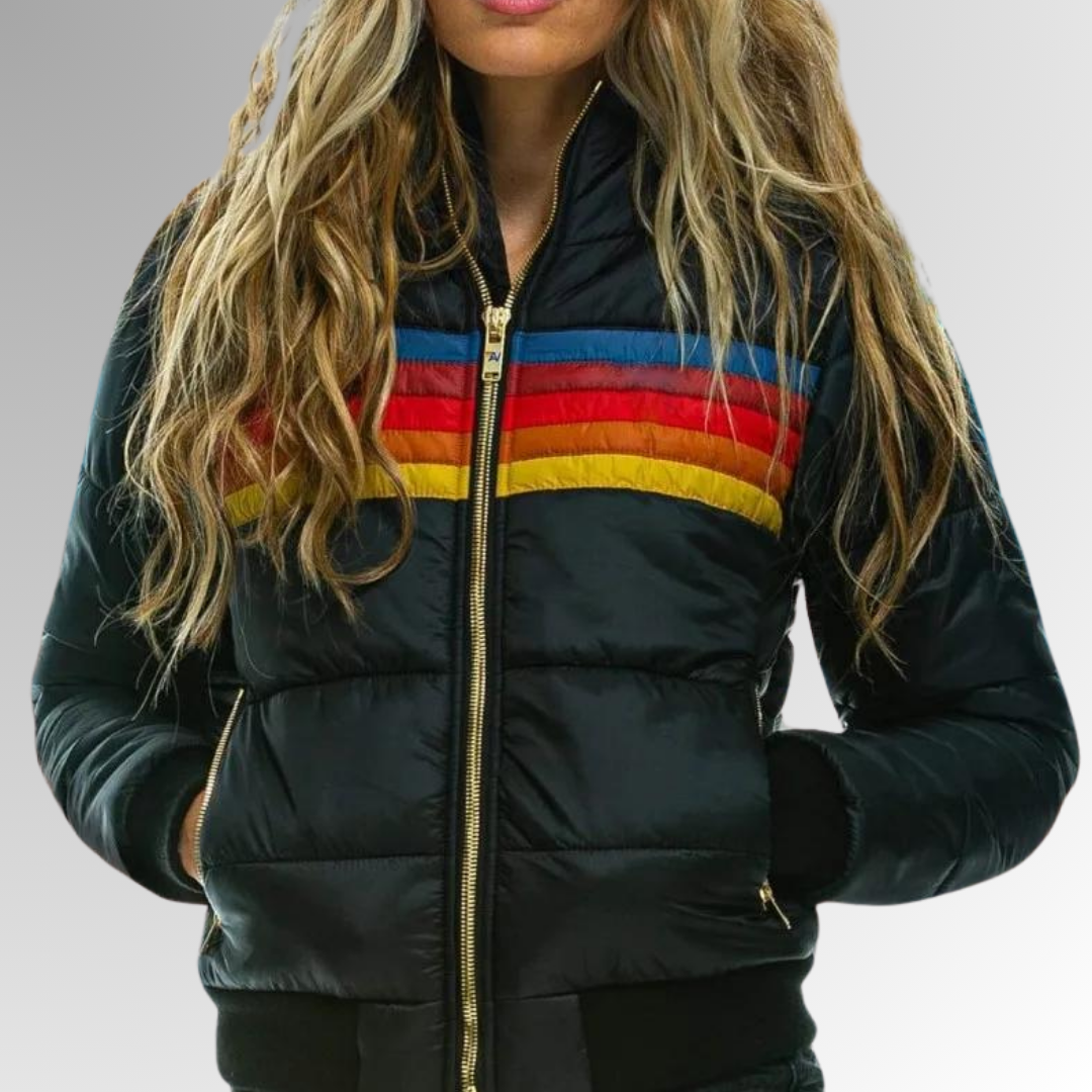 KROHN-E Damen Retro Zip-Jacke Regenbogen-Streifen Funktionsjacke