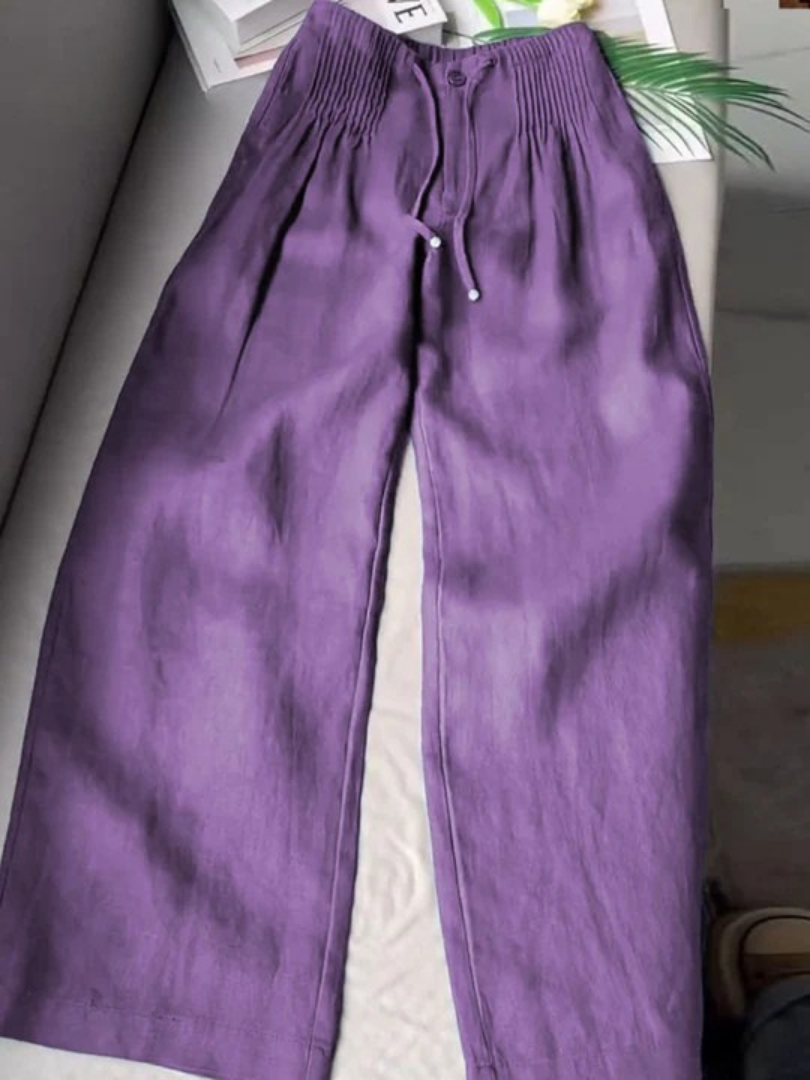 KROHN-E Damen Wide-Leg Hose Elastikbund Leicht Fließend Entspannt