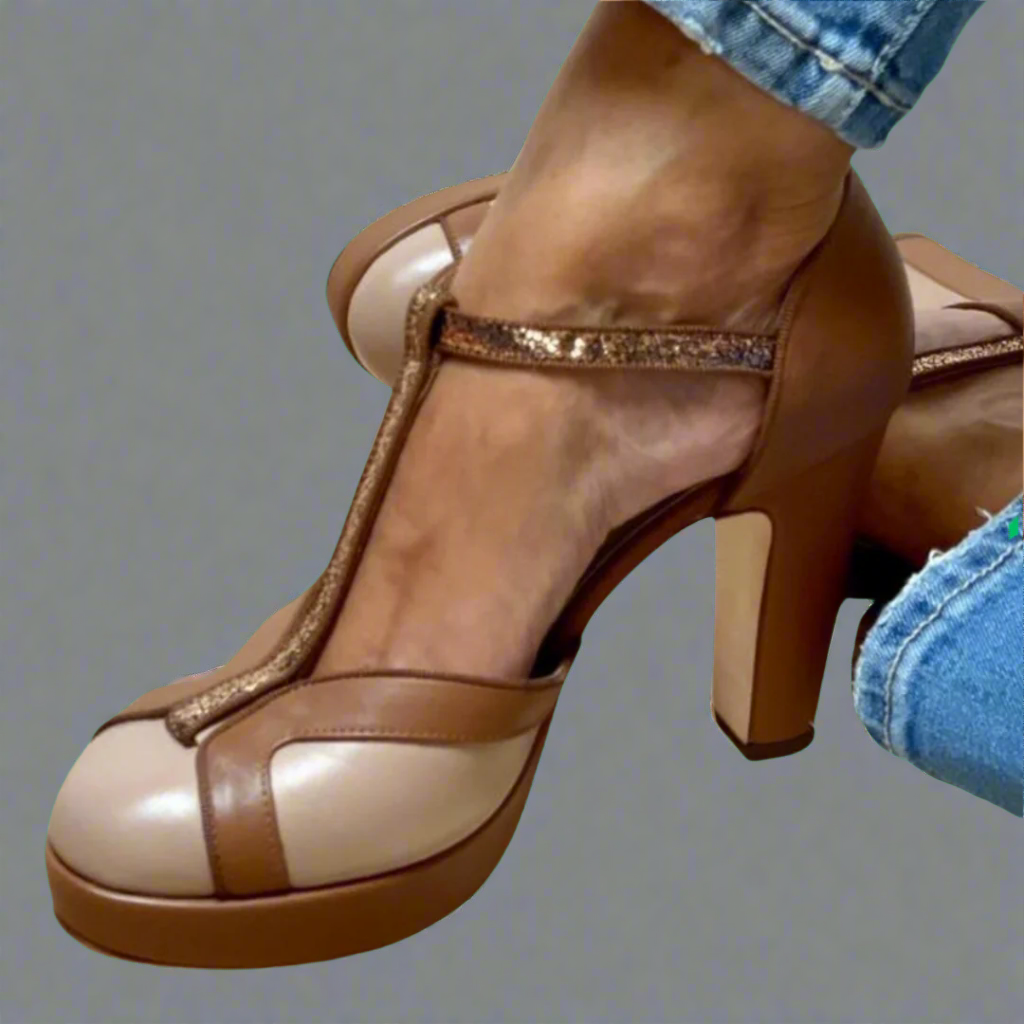 KROHN-E Damen High-Heel Sandalen 7cm Absatz Orthopädisch Komfort
