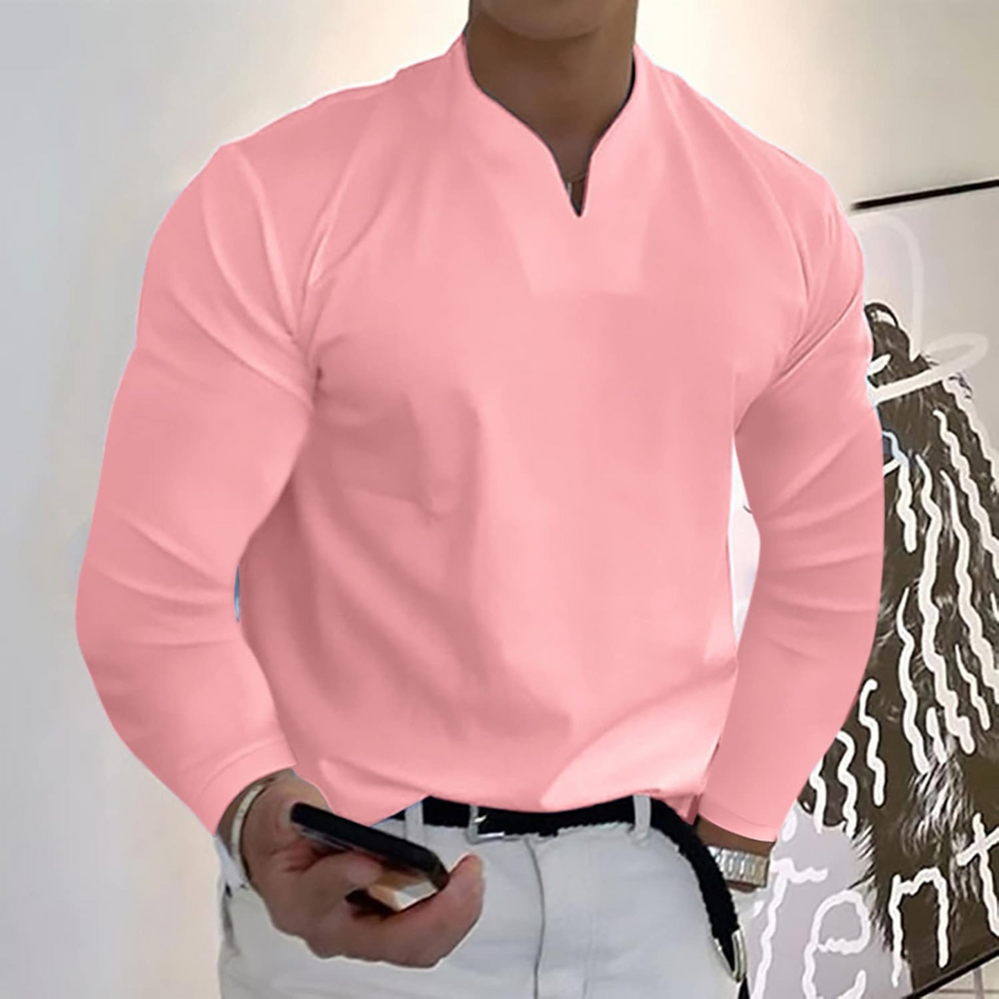 Jem | Herren Langarm Poloshirt V-Ausschnitt Slim Fit Polo