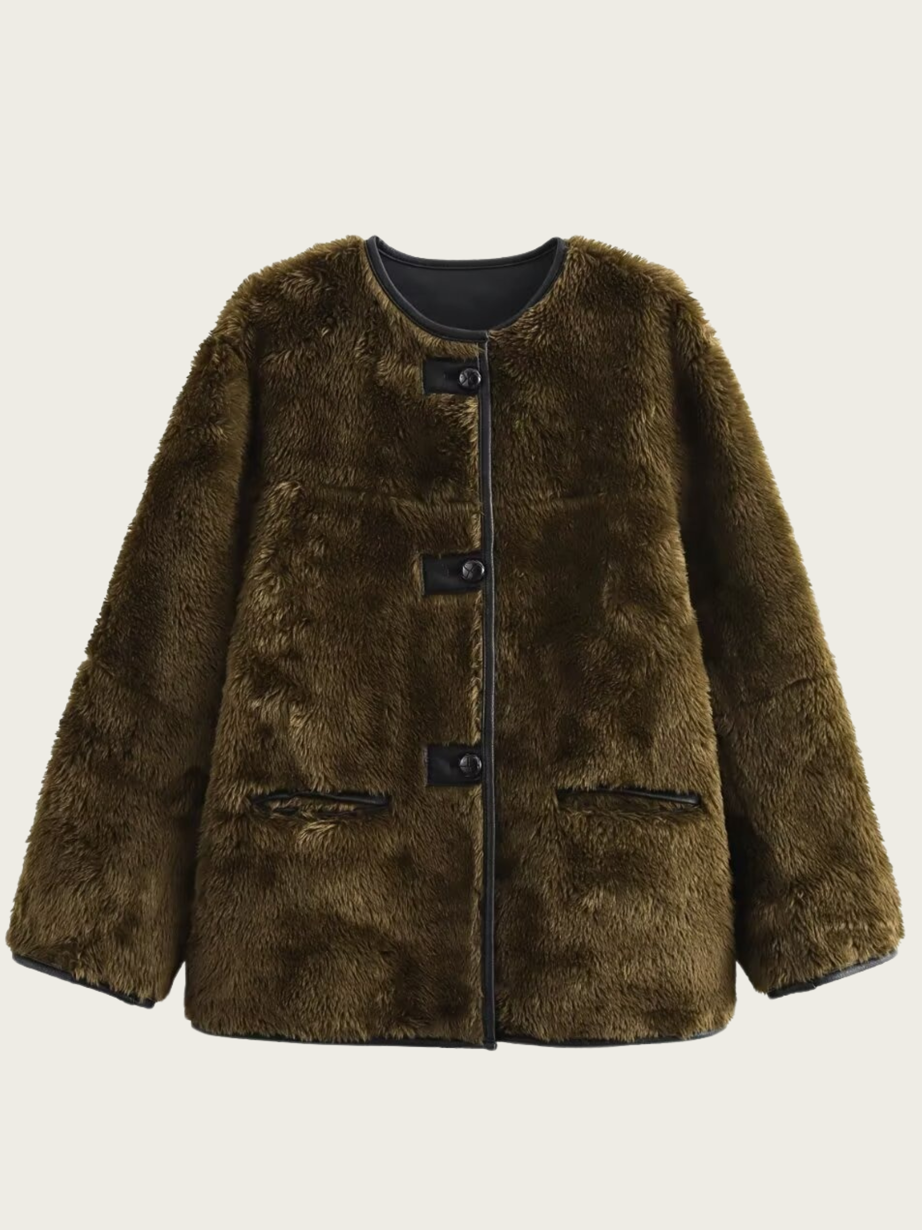 Krohn-e | Damen Teddyjacke mit Knopfverschluss