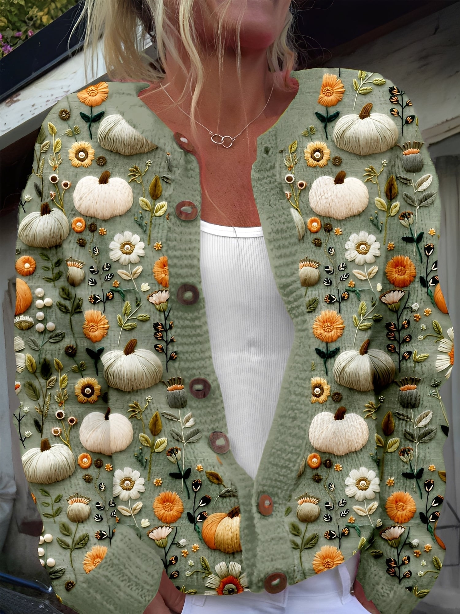 Krohn-e | Stilvolle Strickjacke mit Blumenmuster für Frauen