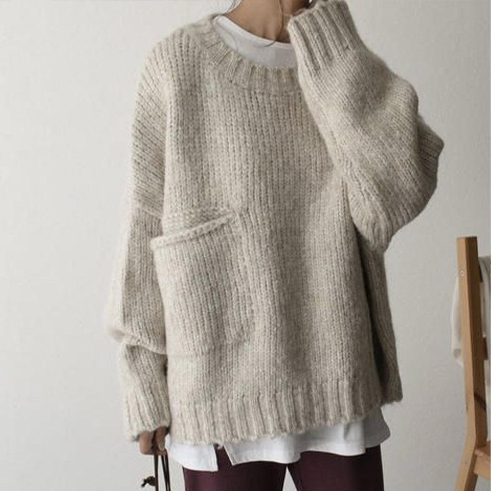 Krohn-e | Überdimensionierter Strickpullover mit Tasche Wollmischung Lässig und Warm