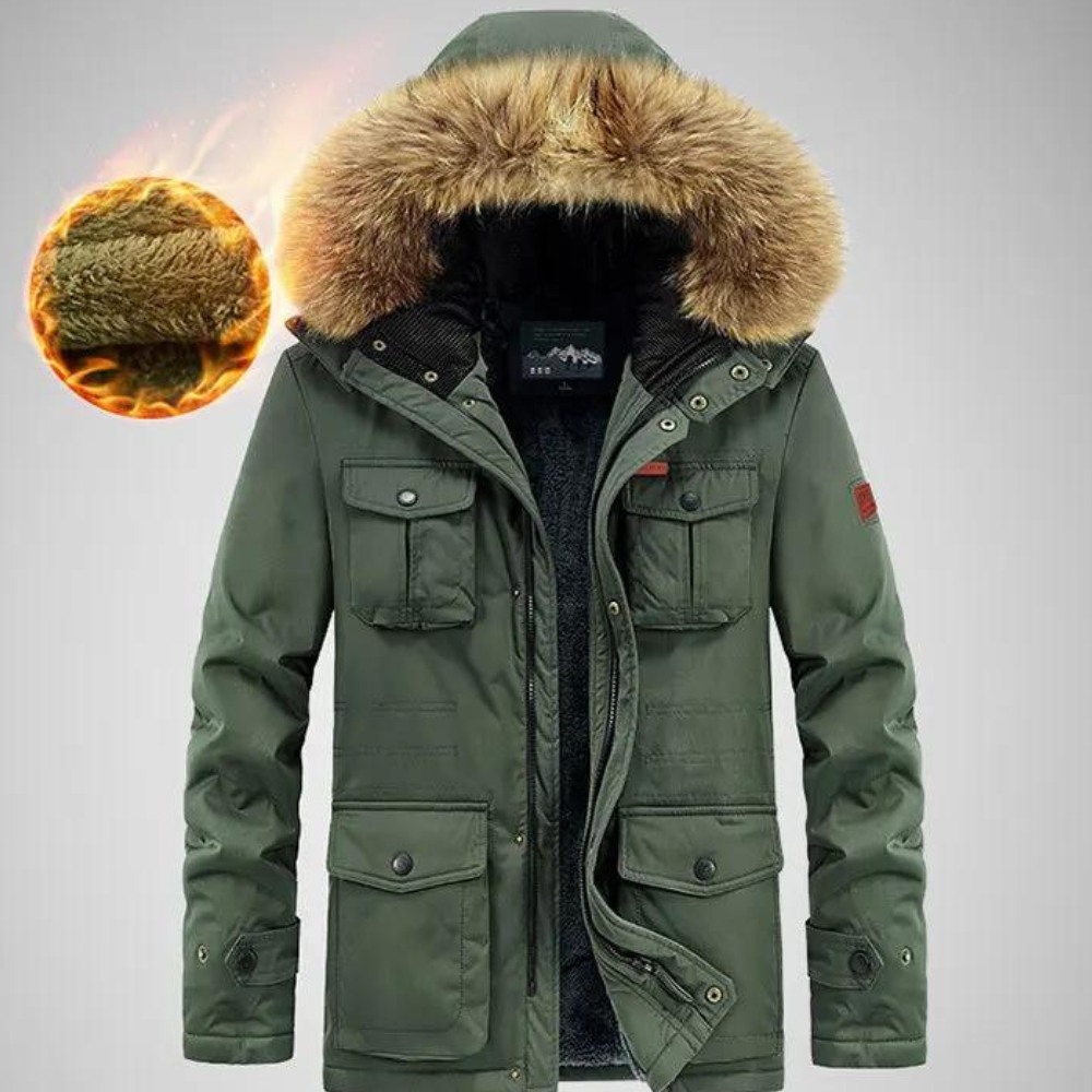 Herren Winterjacke mit Kapuze aus Fell