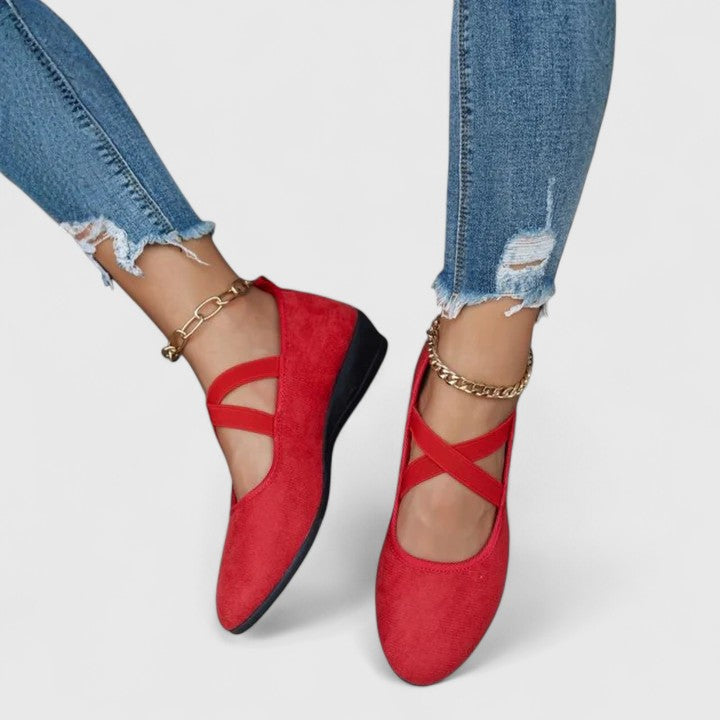 Nina | Damen Komfort-Ballerinas Elastische Riemen Flache Schuhe Slip-On