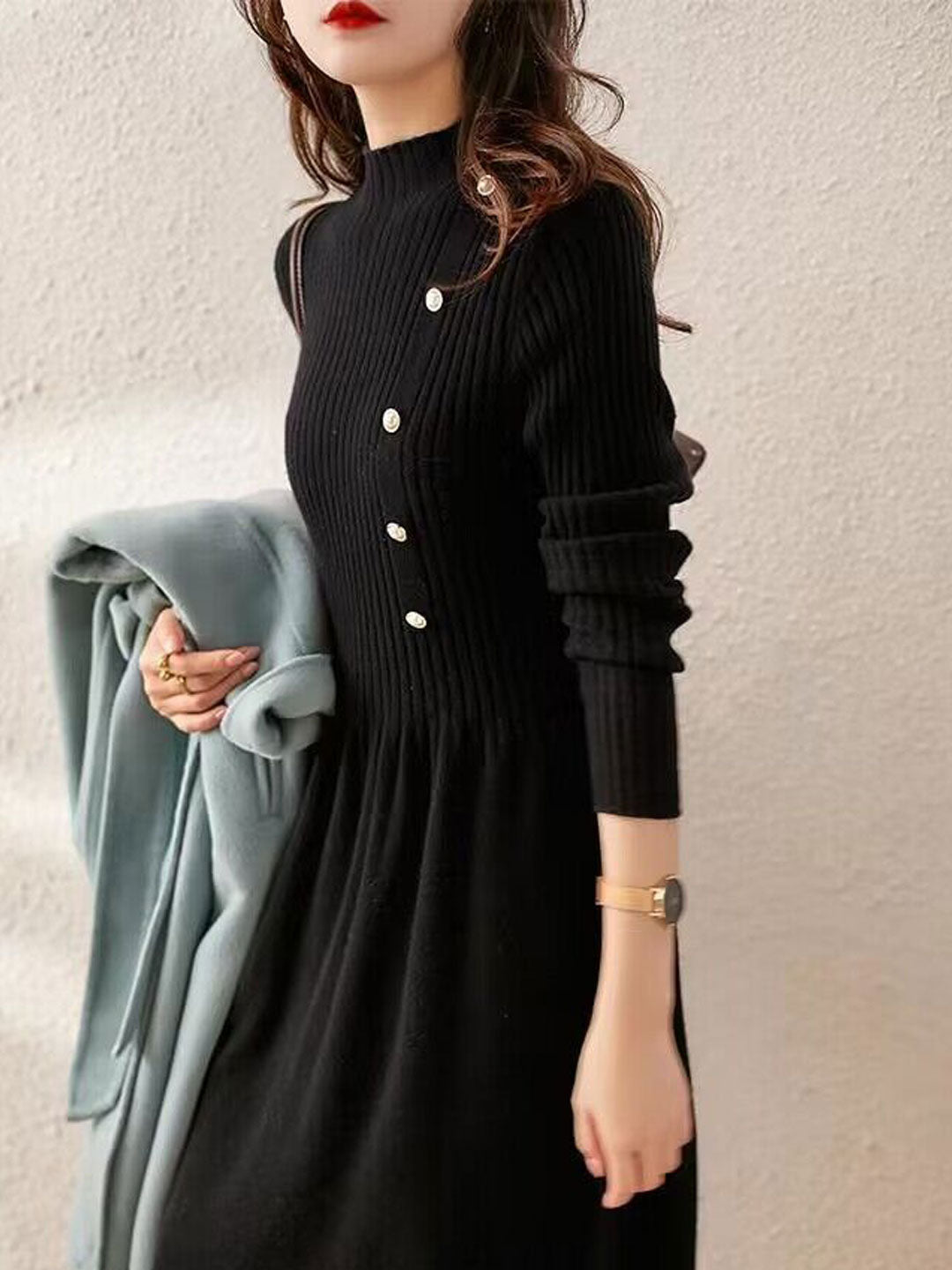 Krohn-e | Kleid - Elegantes Rollkragen Strickkleid