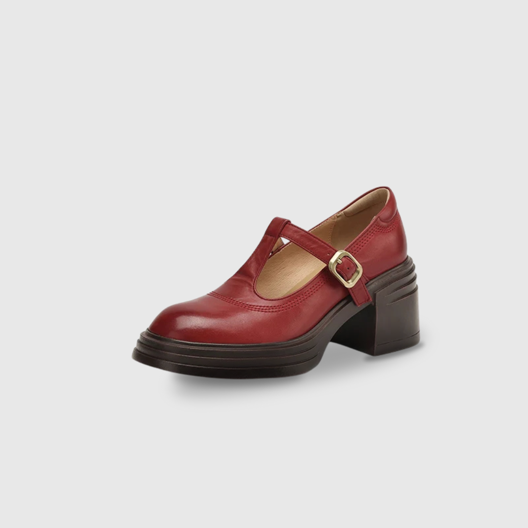 KROHN-E Damen Mary Jane Pumps Blockabsatz Riemchen T-Spange