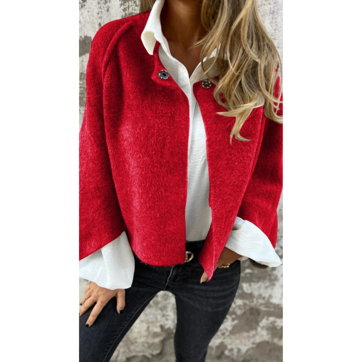 KROHN-E Damen Klassischer Mantel Rundkragen Langarm Beige Schwarz Rot