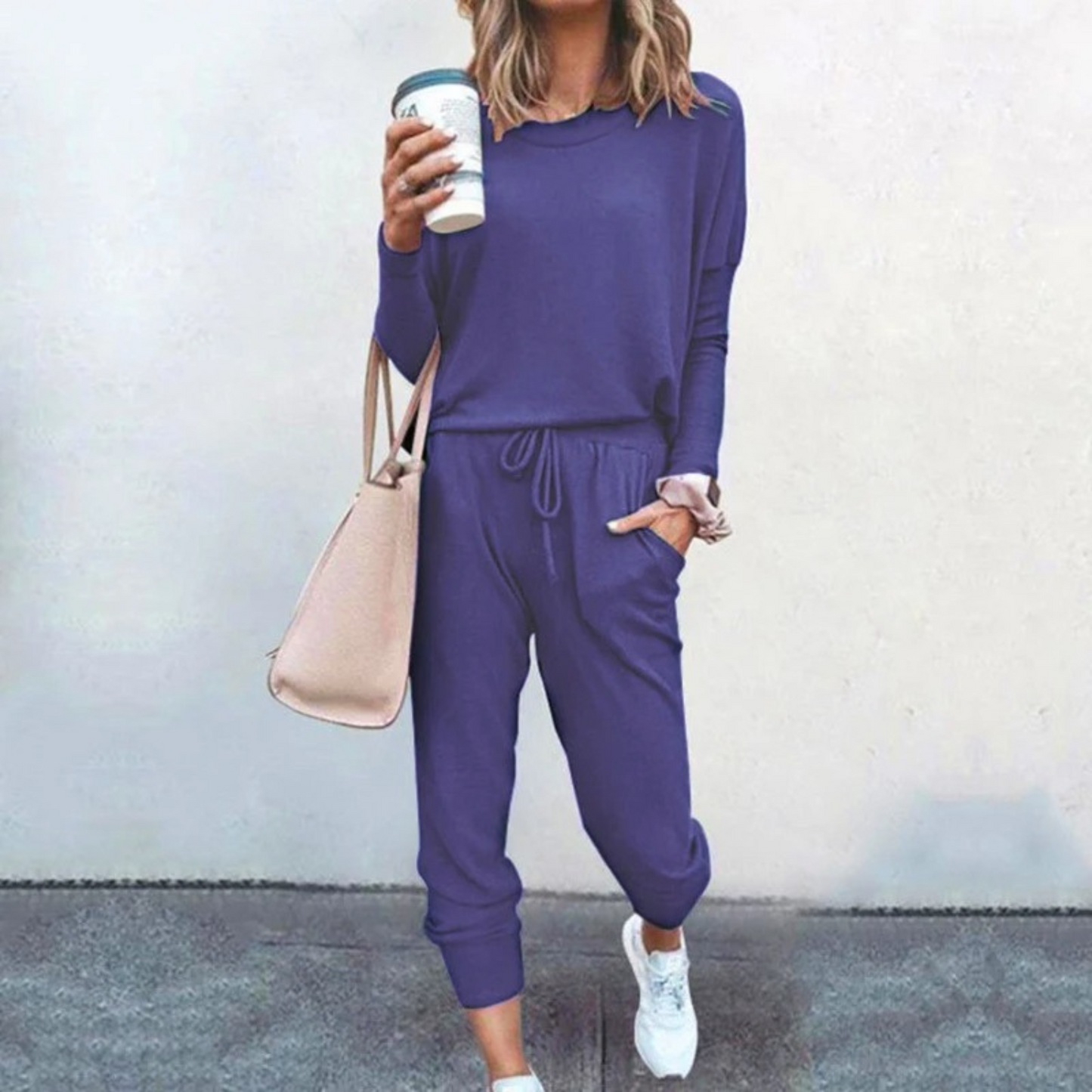 KROHN-E Damen Jogging-Set Lounge Verstellbare Taille Weicher Stoff