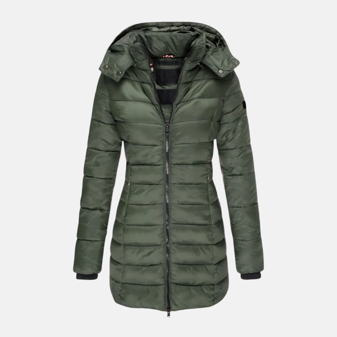 Krohn-e | Pufferjacke - Slim Fit - Gepolstert - Mittellang - Mit Kapuze und Rippbündchen