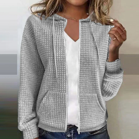 Fudus Damen Kapuzenpullover mit Reißverschluss aus warmem Waffelstoff