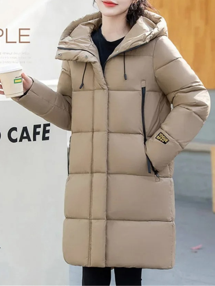 Krohn-e | Stylische Khakifarbene Pufferjacke mit Kapuze und Reißverschluss