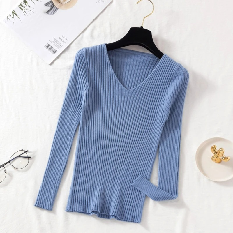 Krohn-e | Pullover - Slim-Fit Rippstrick V-Ausschnitt Pullover