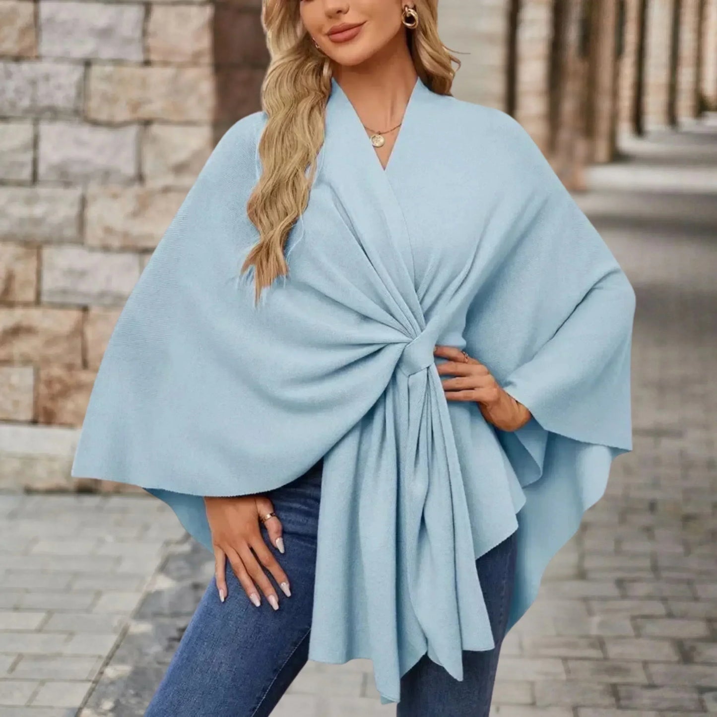 KROHN-E Damen Poncho Leicht Draped Knoten-Design Oversized