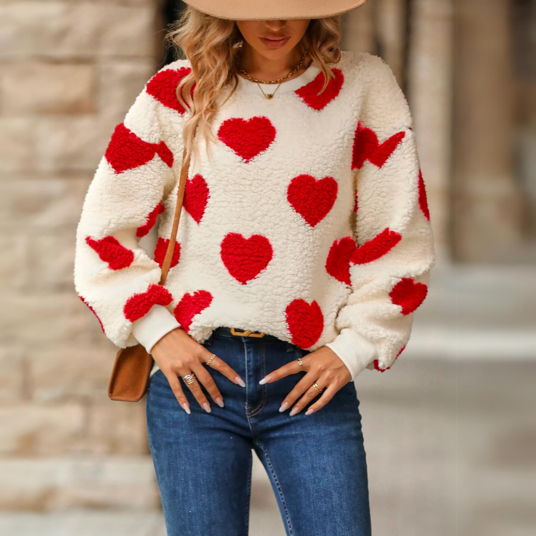 Pullover mit Sherpa und Herzmuster