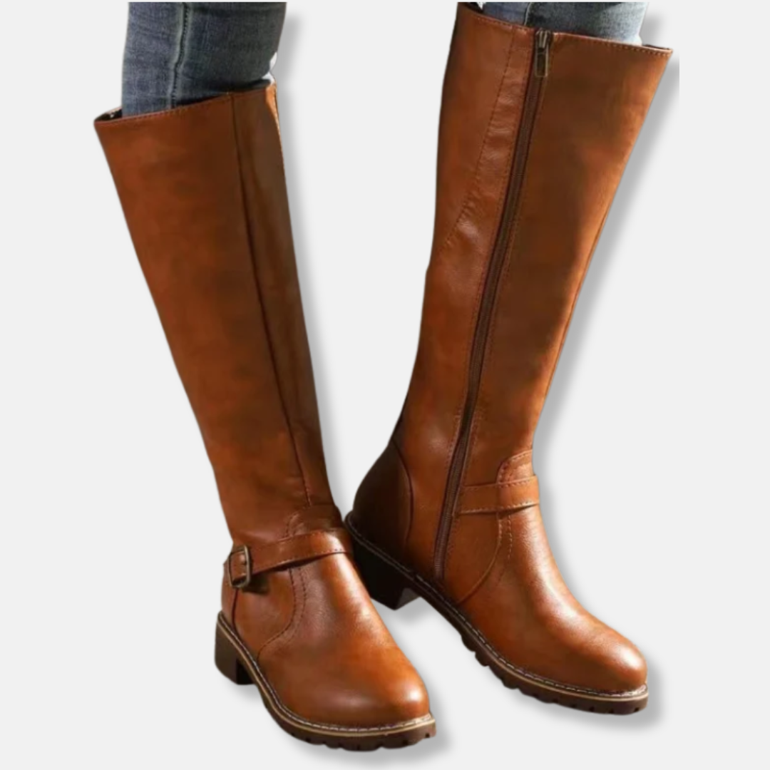 Krohn-e | Stiefel - Lederähnliches Material - Knielanger Schaft - Doppelte Reißverschlussöffnung