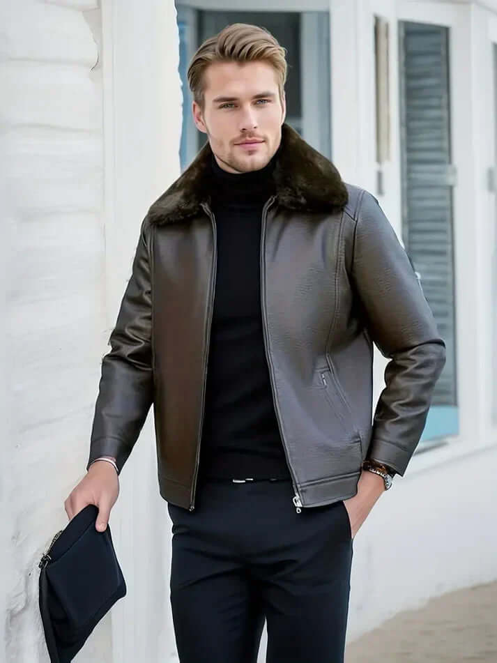 Krohn-e | Herren Schwarze Leder Herbstjacke