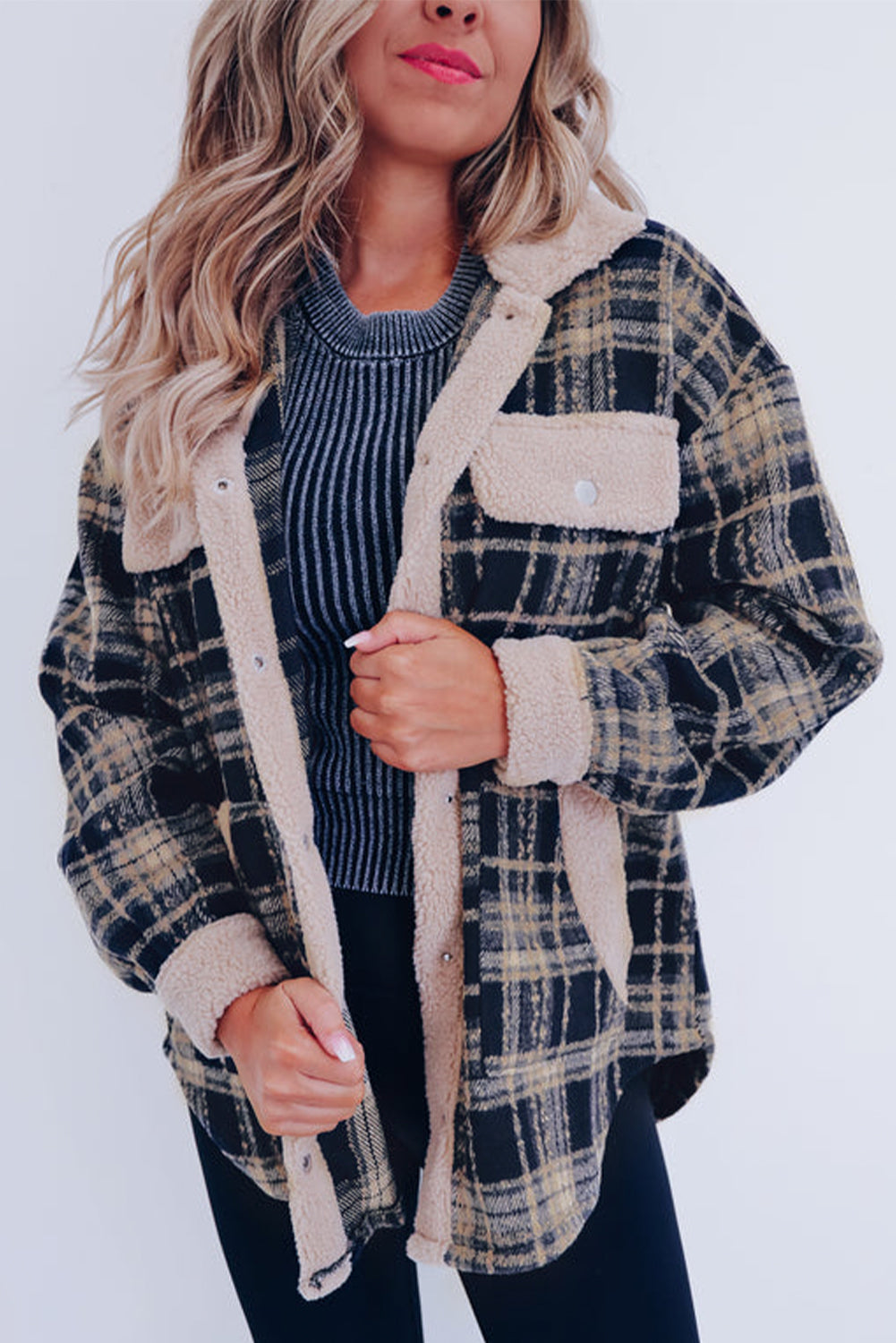 Krohn-e | Karierter Teddyjacke mit Sherpa Polyester-mischung Warm und Bequem