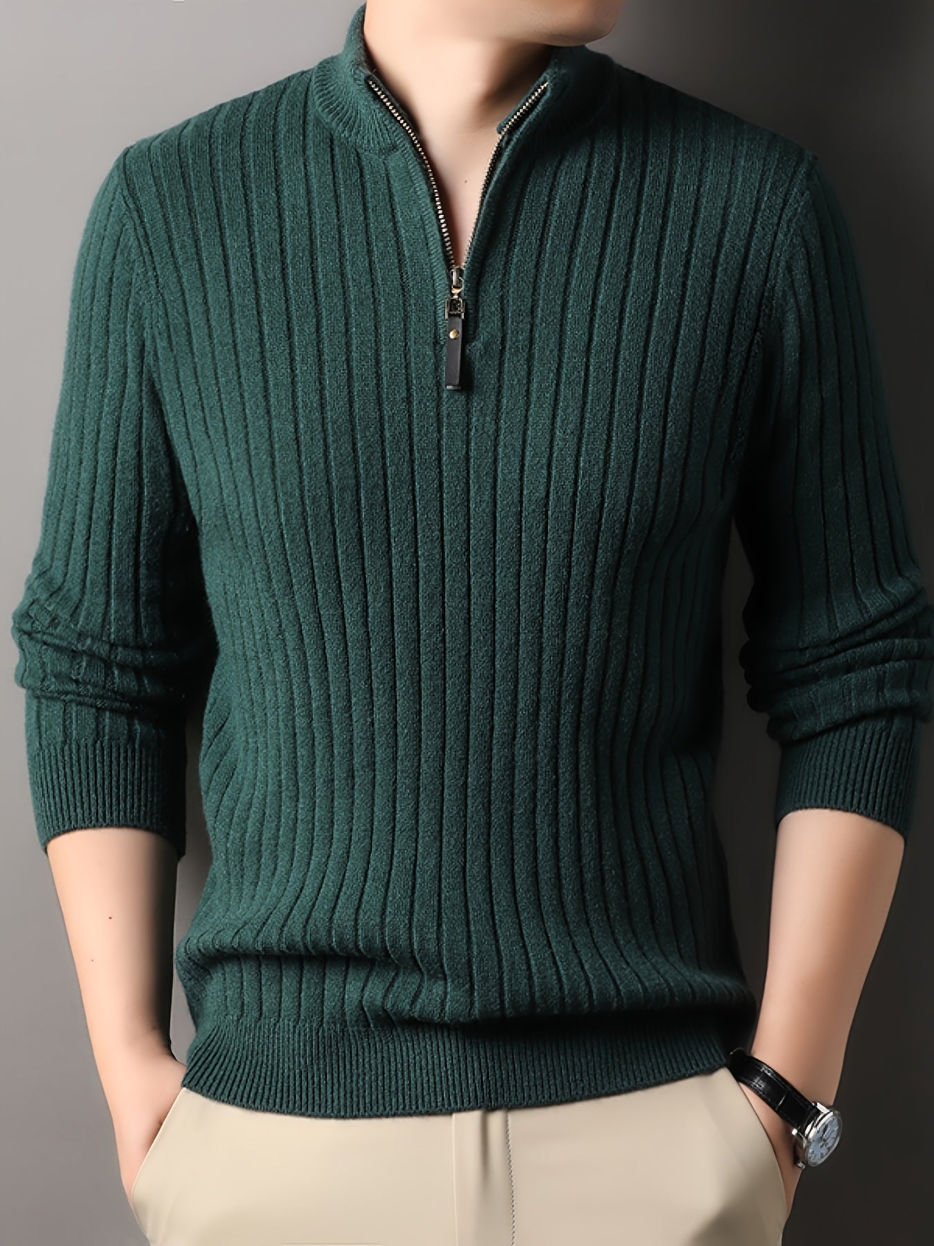 Krohn-e | Strickpullover mit Hohem Kragen und Reißverschluss Geripptes Design Weiches Material