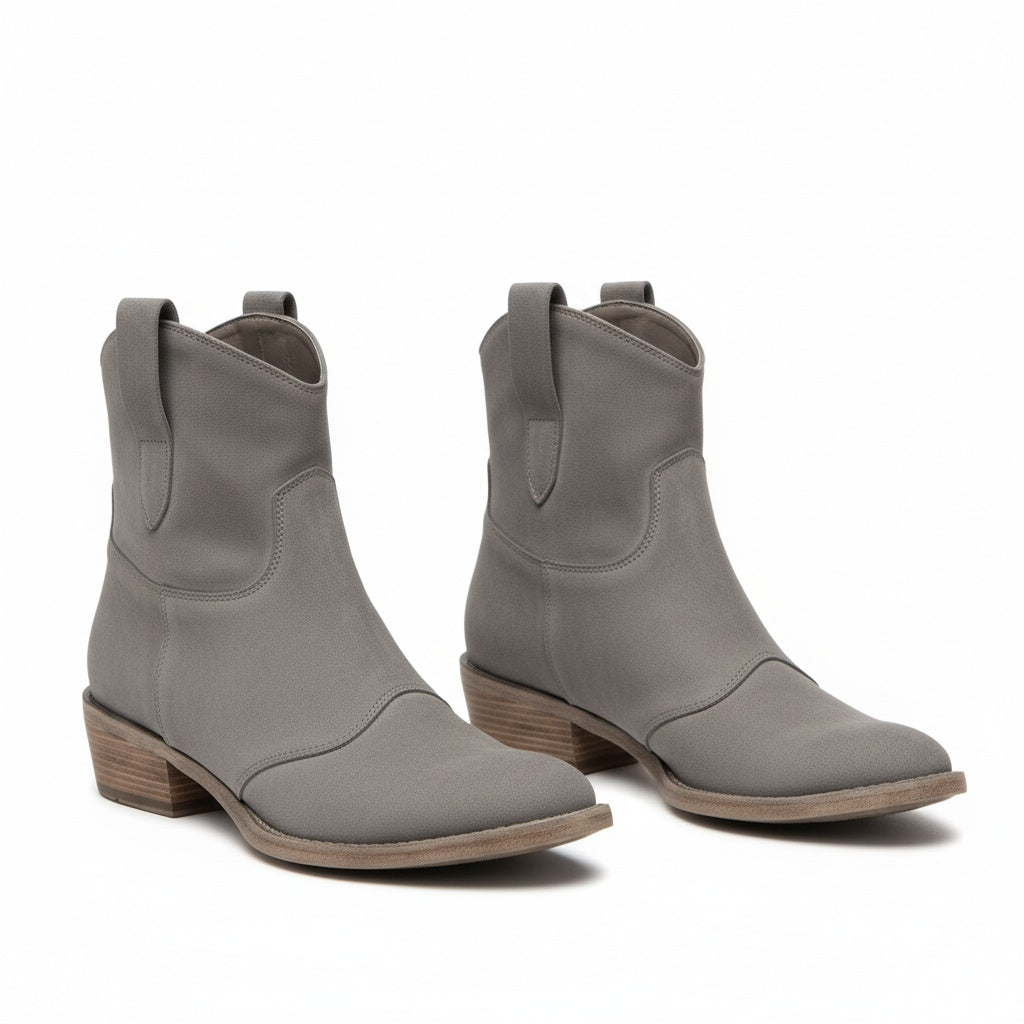 KROHN-E Damen Cowboy Ankle Boots Western-Stil Vintage Braun