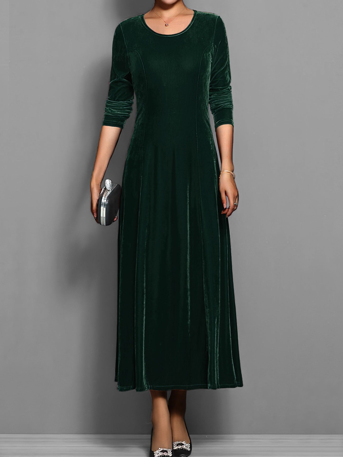 KROHN-E Damen Samtkleid A-Linie Elegant Klassisch