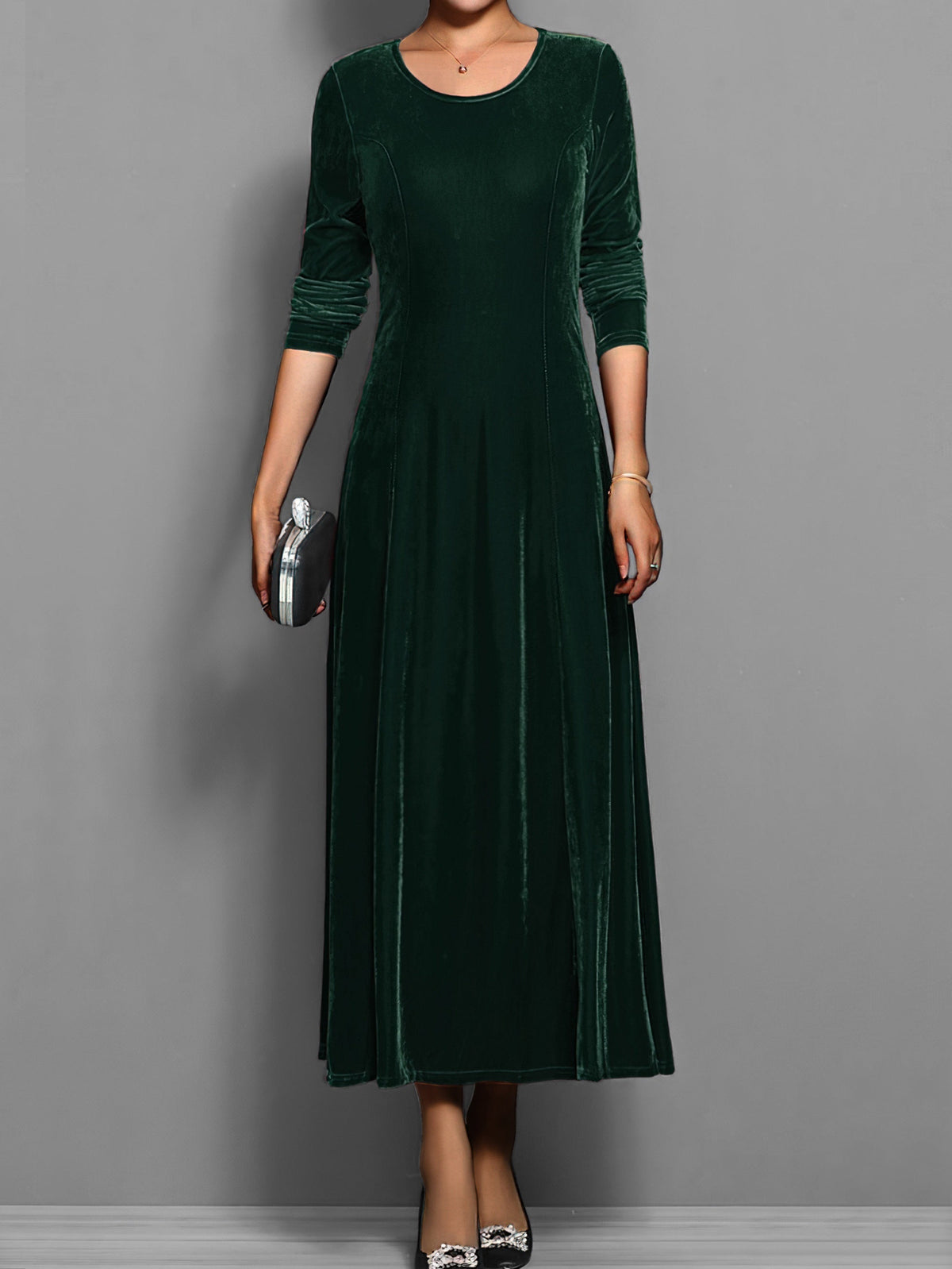 KROHN-E Damen Samtkleid A-Linie Elegant Klassisch
