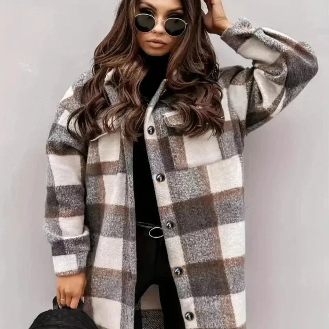 Krohn-e | lange Winterjacke Damen - stylische Jacke mit Knöpfen