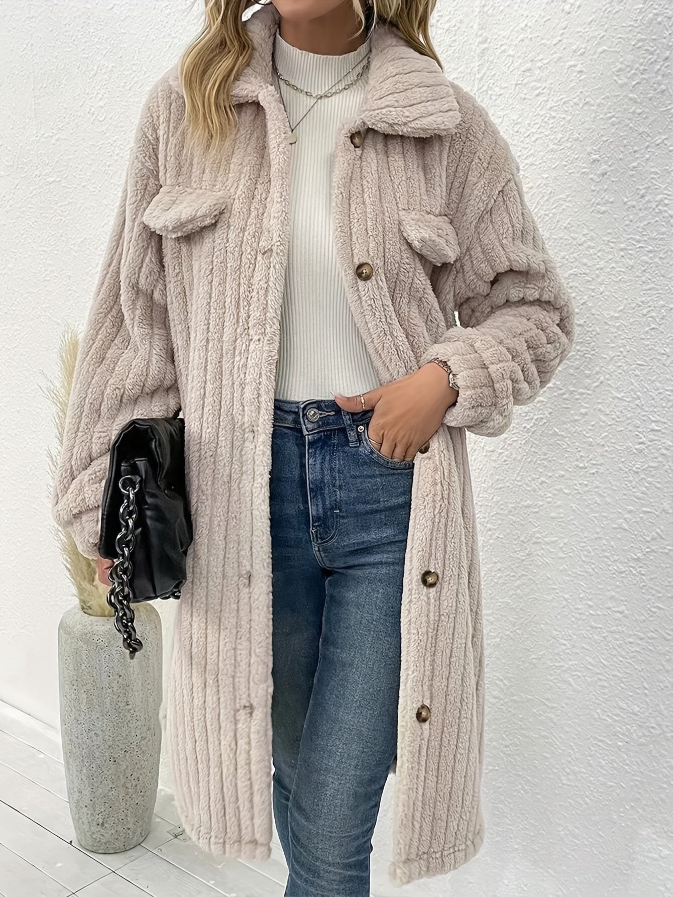 Krohn-e | Lange, Weiche Samtjacke mit Knöpfen Polyester Warm und Bequem