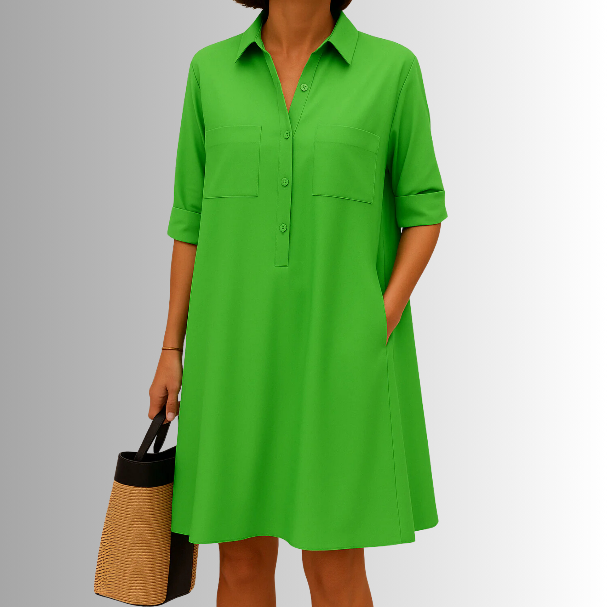 KROHN-E Damen A-Linien Knopf-Kleid leichter Stoff Sommer