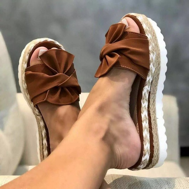 KROHN-E Damen Keilsandalen Geflochten Verstellbar Gepolstert