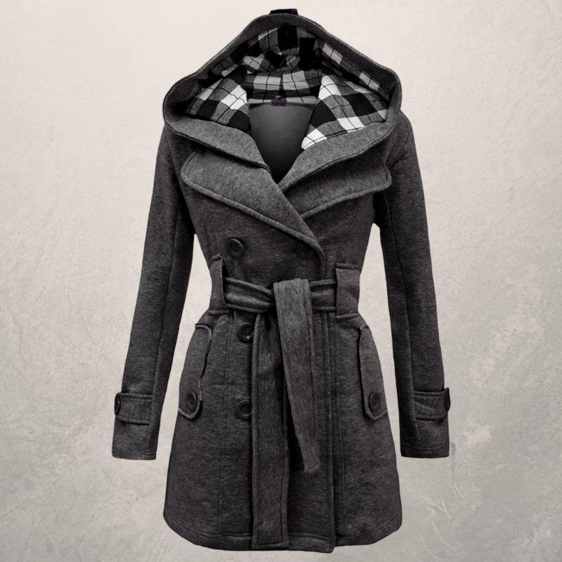 Krohn-e | Trenchcoat - Zweireihig - Kapuze - Gürtelschnalle In Der Taille - Klassischer Schnitt