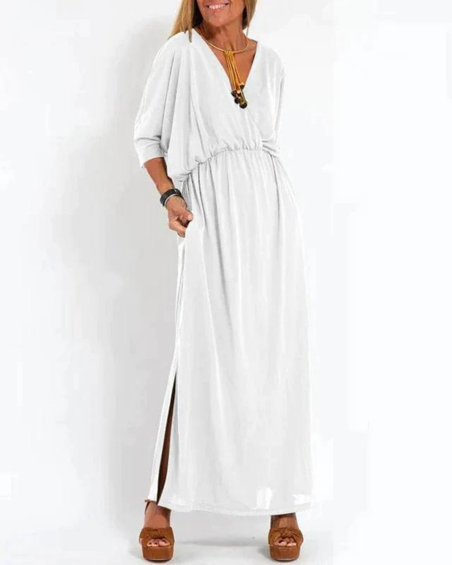 KROHN-E Damen Langes Kleid Fließend Verstellbare Träger Sommerkleid