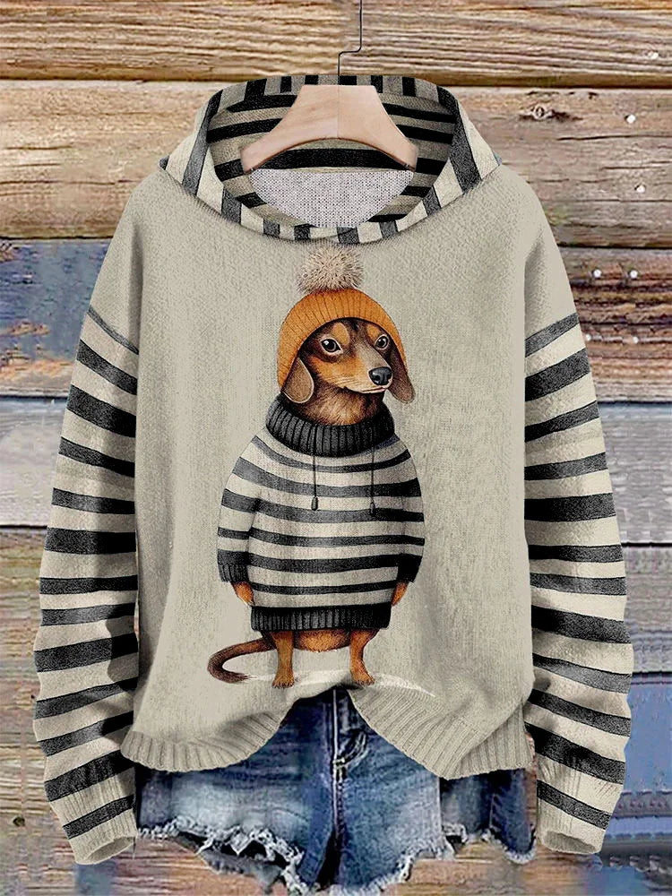 Damen-Kapuzenpullover mit niedlichem Dackel-im-Kleid-Motiv