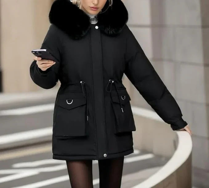 Krohn-e | Parka Mantel – Isoliert Mid-Thigh Passform – Kunstfell Kapuze – Verstellbare Taille