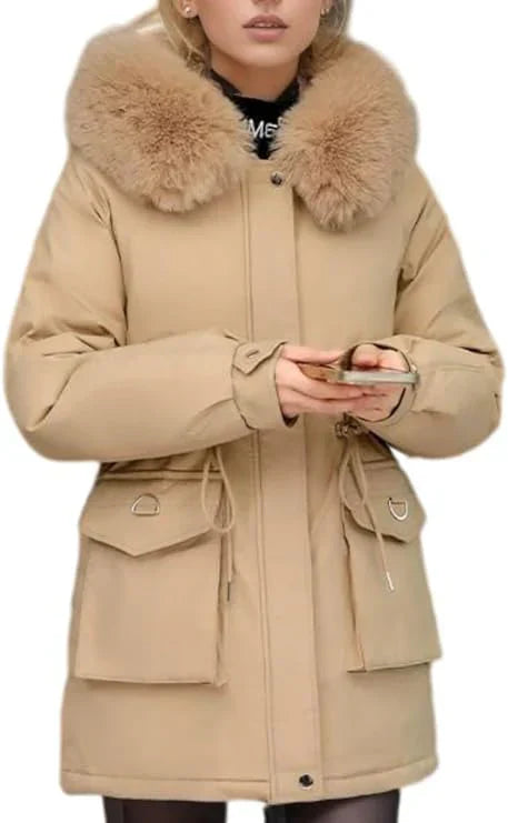 Krohn-e | Parka Mantel – Isoliert Mid-Thigh Passform – Kunstfell Kapuze – Verstellbare Taille
