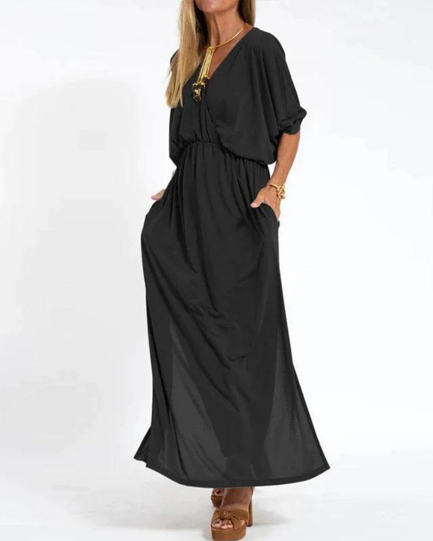 KROHN-E Damen Langes Kleid Fließend Verstellbare Träger Sommerkleid