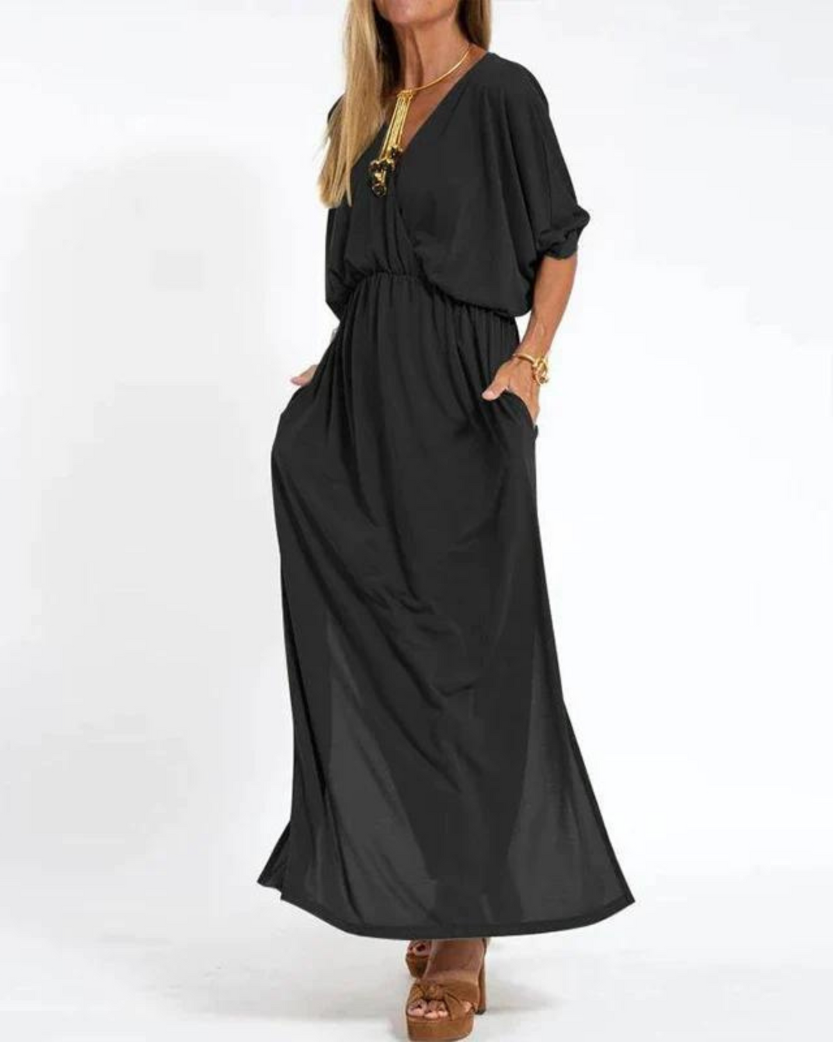 KROHN-E Damen Langes Kleid Fließend Verstellbare Träger Sommerkleid