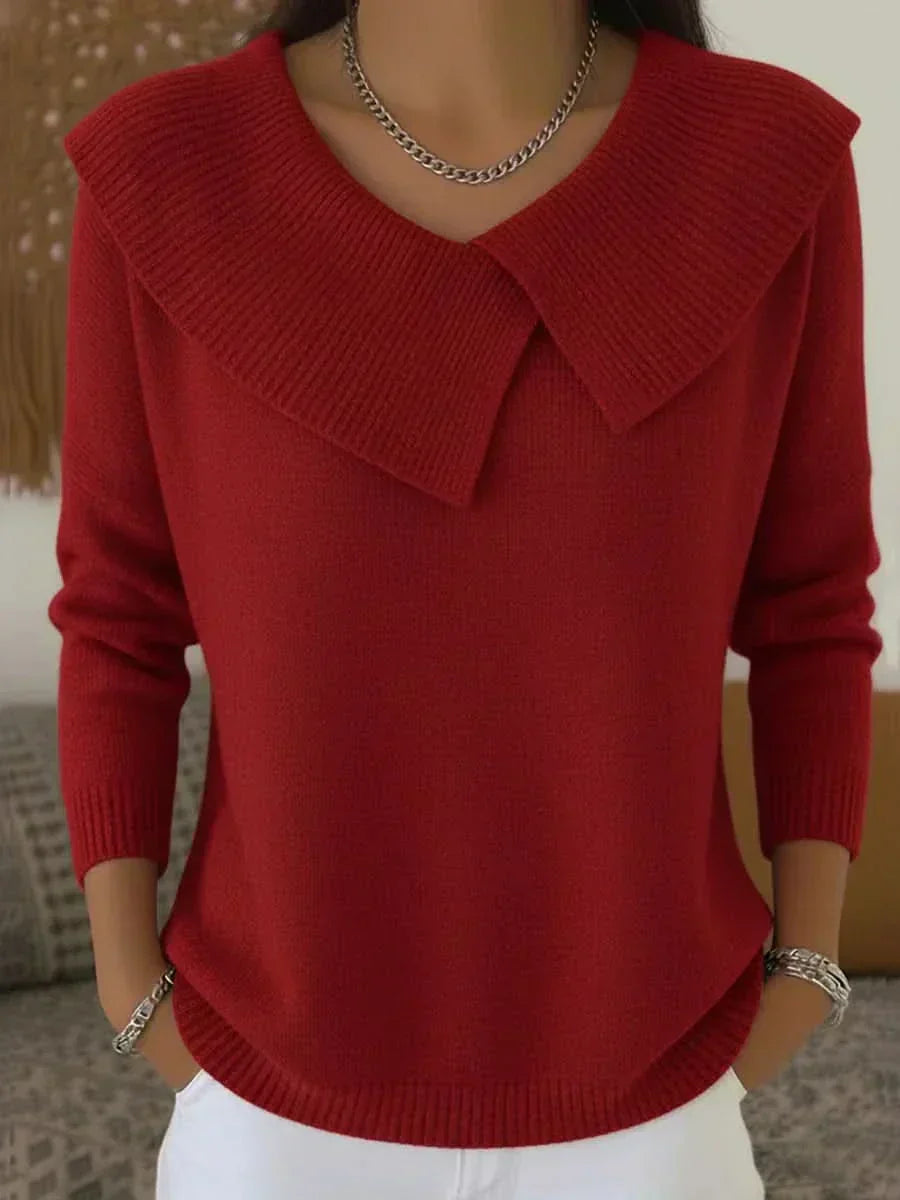 KROHN-E Damen Pullover Gerippter Kragen Weiche Textur Vielseitig
